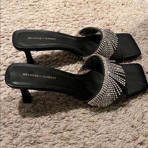 Melrose & Market Square Toe Black Fringe Jeweled Heels